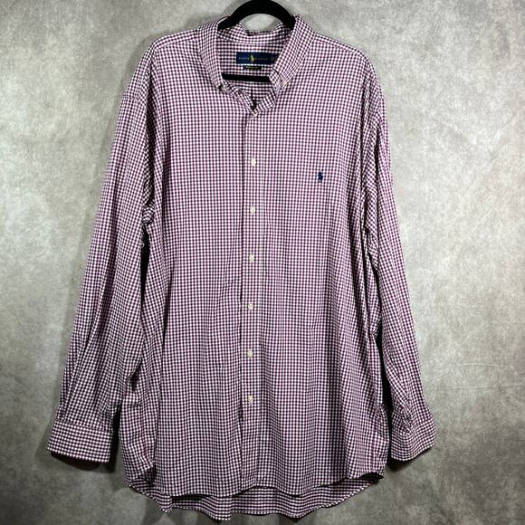 Ralph Lauren Performance Shirt Mens 2XLT Purple Checkered Button Down Preppy - Picture 2 of 10